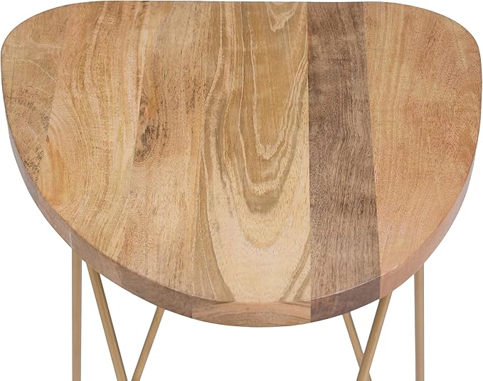 SIMPLIHOME Patrice Metal Table - 18 inch Wide Solid Wood and Metal Round Side Table in Natural and Gold, Mid-Century Modern Accent Table for Living Room or Bedroom with Hairpin Legs