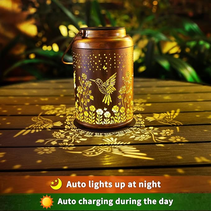 Hummingbird Solar Lanterns Outdoor Hanging Waterproof Hummingbird Light Garden Decor Metal Solar Lights Gifts for Women Men Outside Lantern Decoration for Yard,Porch,Patio,Backyard,Lawn