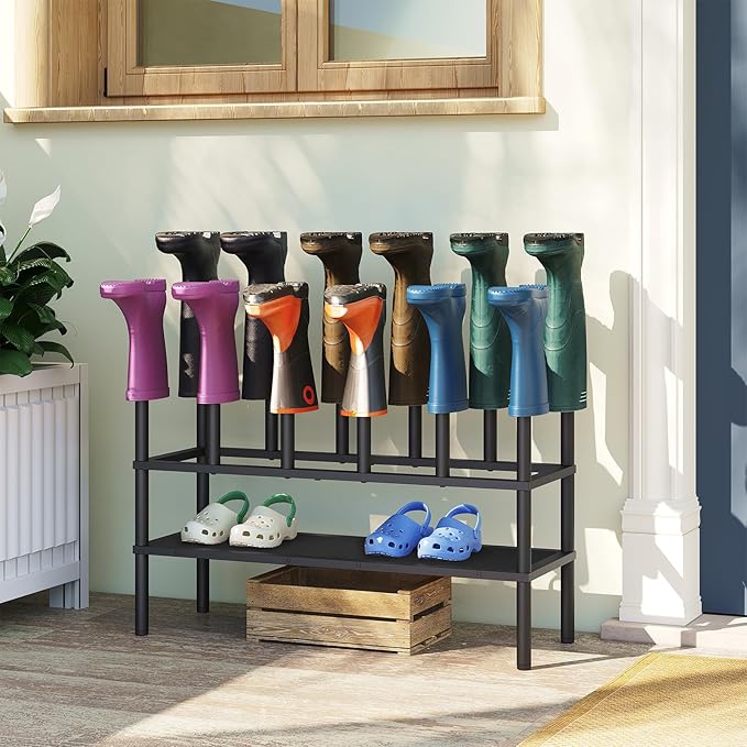 Free Standing Shoe Rack, 3 Tier Boots Rack Organizer, Tall Boots Rack for Closet, Cowboy Boot Storage, Holds 10 Pairs, Black SS09BBY1