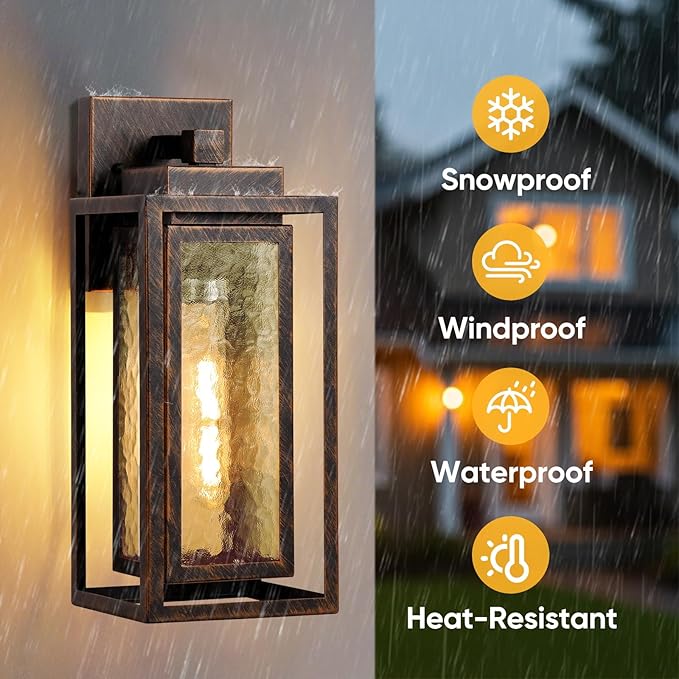 Water Ripple Exterior Porch Light Fixture, 2 Pack Outdoor Wall Lantern Black Gold, Wall Mount Lamp, Waterproof Exterior Lighting Fixtures, Outside Garage Sconce Lighting, for Doorway Outdoor Indoor
