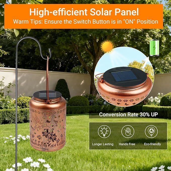 2 Pack Hummingbird Solar Lanterns Outdoor Waterproof, Birthday Gifts for Women Mom Grandma Seniors, Metal Hanging Lanterns Decorative Colorful LED Lights for Lawn, Yard, Patio, Backyard, Porch