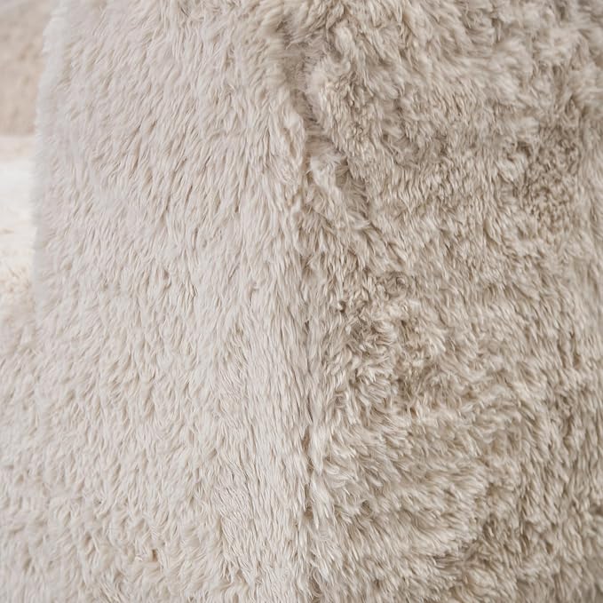 Furniture of America Havyn Modern Faux Fur 2-Seater Modular Foam Loveseat with Curved Arms & Deep Seat, Compressed Couch in a Box, No Assembly Required, for Living Room and Office, Sand