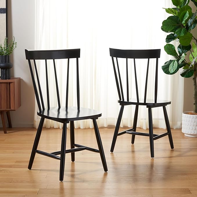 SAFAVIEH Home Collection Kealey Black Solid Wood Dining Chair Set of 2