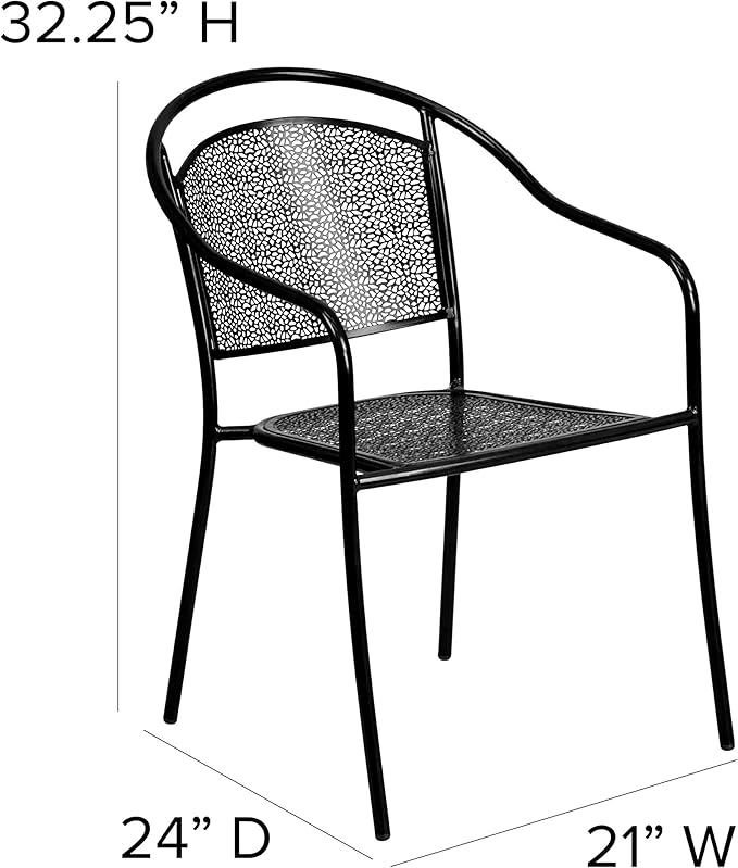 Flash Furniture Oia Commercial Grade 5 Pack Black Indoor-Outdoor Steel Patio Arm Chair with Round Back