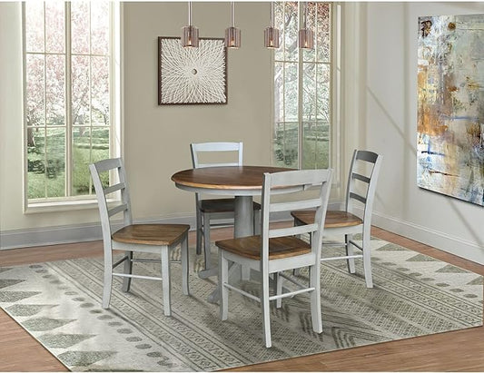 IC INTERNATIONAL CONCEPTS Wood Dining Table with 4 Madrid Ladderback Chairs in Distressed Hickory/Stone