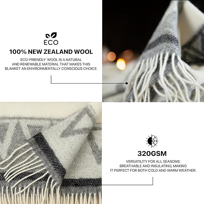 Wool Blanket | 100% Wool from New Zealand | Perfect as a Throw Blanket / Sofa Blanket | Virgin Wool Blanket with Fringes in Stripes Designs (140 x 200 cm)