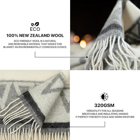 Wool Blanket | 100% Wool from New Zealand | Perfect as a Throw Blanket / Sofa Blanket | Virgin Wool Blanket with Fringes in Stripes Designs (140 x 200 cm)