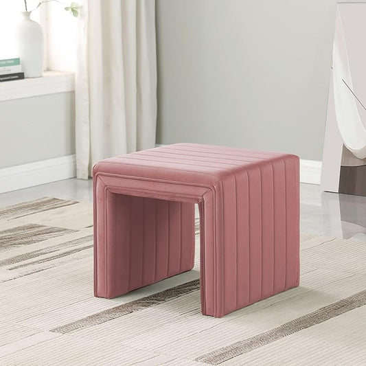 Spatial Order Modern Channel Tufted Velvet Ottoman | Spatial Order Home Décor | Ottoman for Living Room & Bedroom - Blush Pink
