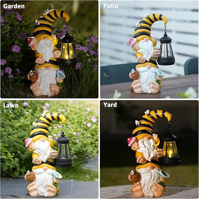 Garden Gnomes Outdoor Statue with Led Lantern Outdoor Decor Waterproof for Yard,Patio,Lawn,Gnome Gifts for Women,Mom,Gnomes Decorations for Yard