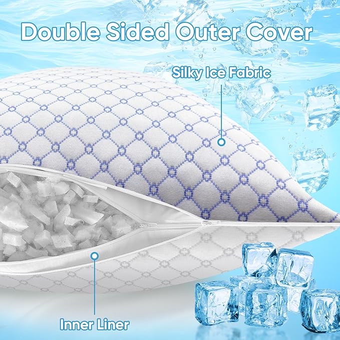 OAISZ Cooling Pillow Queen Size, Shredded Memory Foam Bed Pillows for Sleeping, Adjustable Pillows with Cooling Cover, Soft Yet Supportive Memory Foam Pillows for Side Back Stomach Sleepers