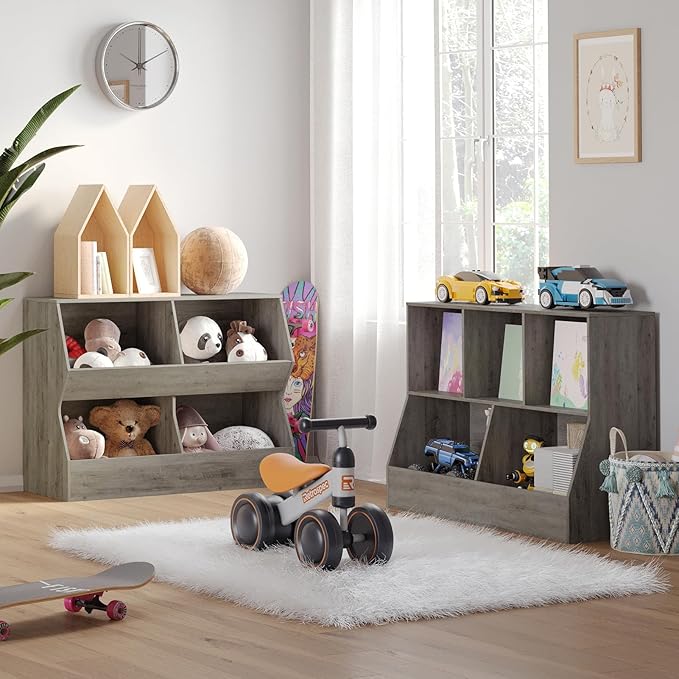 DINZI LVJ Toy Storage Organizer, Kids Bookshelf, Wood Toy Storage Cabinet, 5 Cubby Children Bookcase, 39.4" L Toddler Book Shelf for Playroom, Living Room, Nursery, Hallway, School, Gray Wash