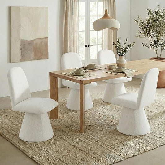 Swivel Dining Chairs Set of 4, Modern Upholstered Dining Chair Mid Century Kitchen Chairs with Wave Shaped High Back, 360 Degree Rotating Vanity Chair for Dining Room, Bedroom, Farmhouse, Beige
