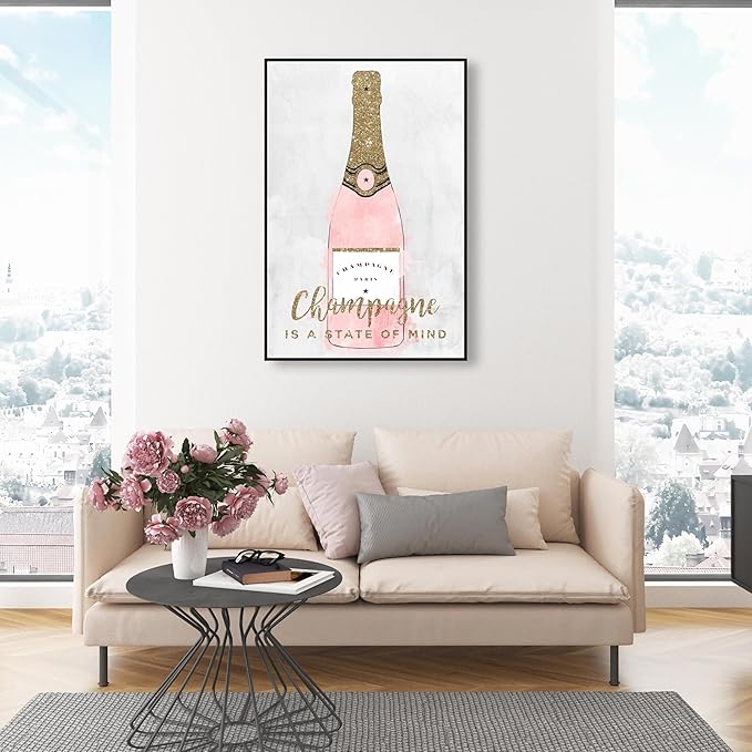 The Oliver Gal Artist Co. Drinks and Spirits Wall Art Framed Canvas Prints 'Champagne Mind Glitter' Champagne