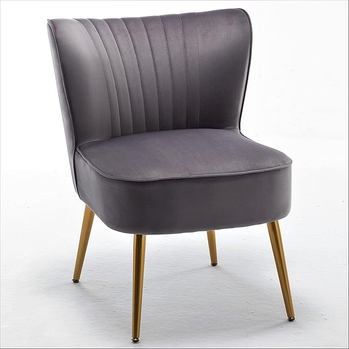 Modern Velvet Accent Chair for Living Room, Bedroom, or Entryway, Stylish and Comfortable Armless Design with Metal Legs, Grey