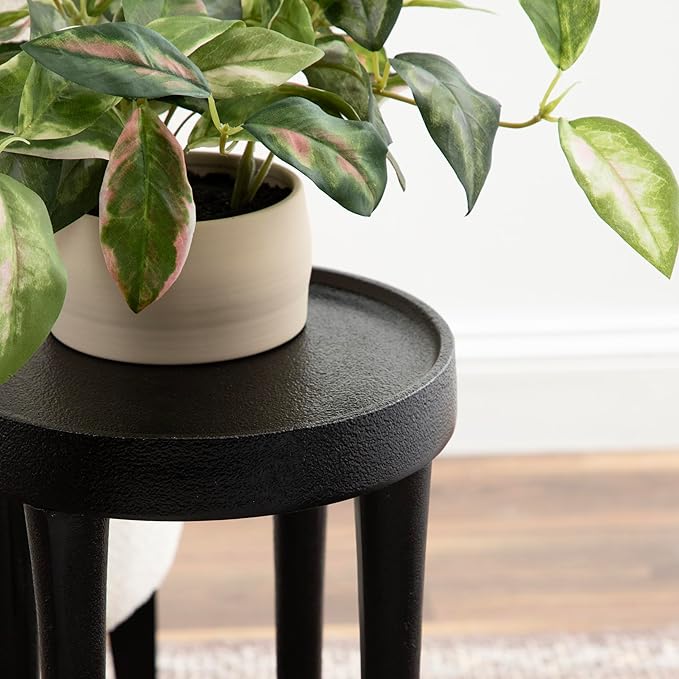 Kate and Laurel Rava Modern Metal Round Drink Table, 10 x 10 x 21, Black, Cast Aluminum Accent Table for Use as Indoor Plant Stand or Living Room Decor Piece