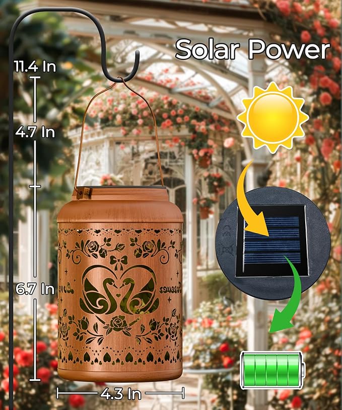 Solar Lanterns Outdoor Waterproof Decorative Garden Solar Lights Outdoor,Hanging Hollow Out Metal Ornaments Decor for Outside Lawn,Patio,Balcony,Yard Unique Gifts for Women Valentine Day Gifts