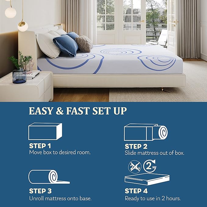 MLILY EGOHOME 8 Inch California King Mattress, Charcoal Gel Cooling Memory Foam Mattress in a Box, Medium Fiberglass Free, CertiPUR-US Certified, Blue