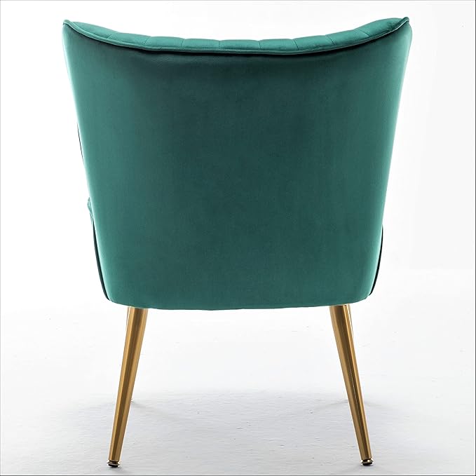 Modern Velvet Accent Chair for Living Room, Bedroom, or Entryway, Stylish and Comfortable Armless Design with Metal Legs, Green