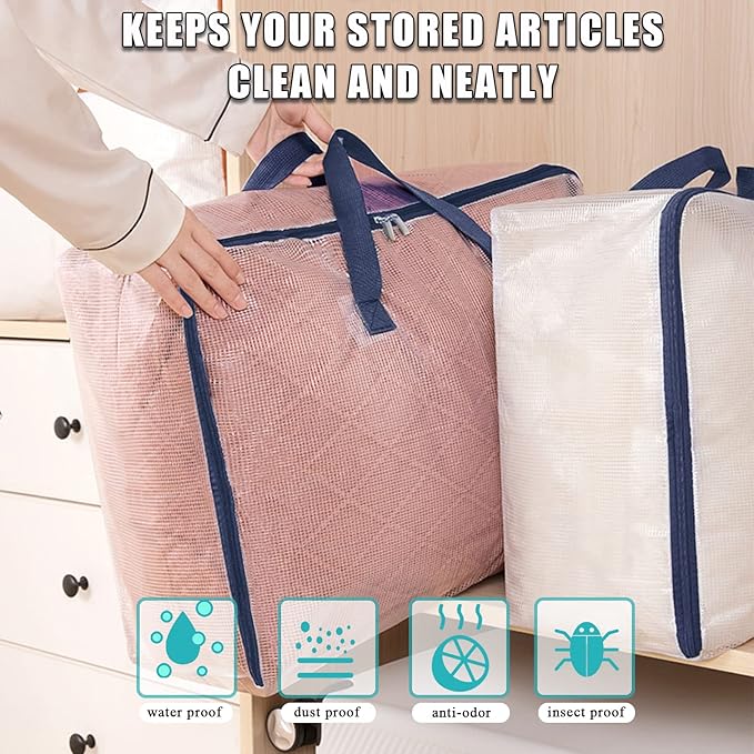 Clear Storage Bags with Zipper, 75L Extra Large Capacity - Closet, Underbed Storage Organizer for Clothes, Bedding, Comforter, Toys, Pillow & Blanket (2)