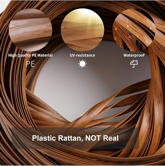 Feyart 32m/105ft 8mm Dark Wood Grain Brown Wicker Repair Kit, PE Rattan Repair Kit for Wicker Chair Fixing, Patio Furniture Repair