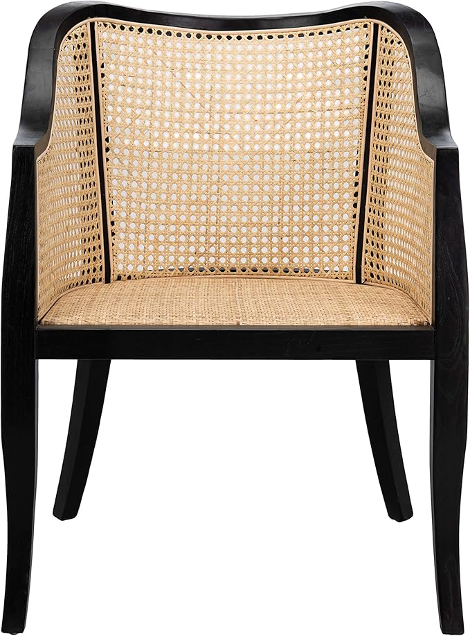 SAFAVIEH Home Collection - Maika Black & Natural Brown Solid Wood & Cane Rattan Dining Chair, Fully Assembled (DCH9500D)