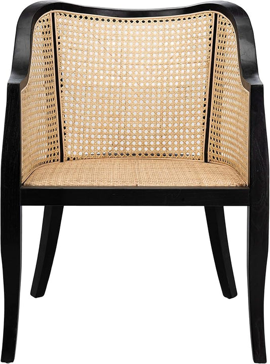 SAFAVIEH Home Collection - Maika Black & Natural Brown Solid Wood & Cane Rattan Dining Chair, Fully Assembled (DCH9500D)