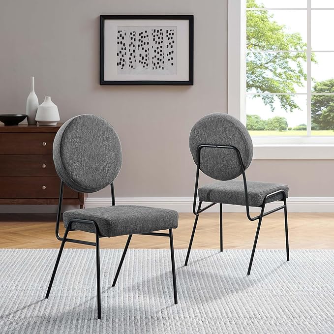 Modway Craft Fabric Upholstered Side Dining Chairs-Set of 2 in Black Charcoal