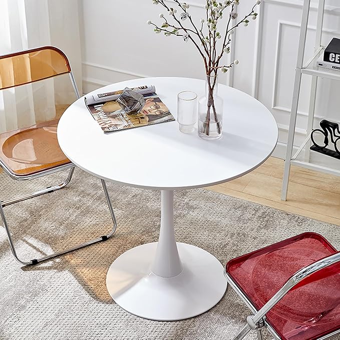 Modern White Round Dining Table 24 inch, White Tulip Round Table for Two People, Mid Century Round Coffee Table for Living Room and Kitchen