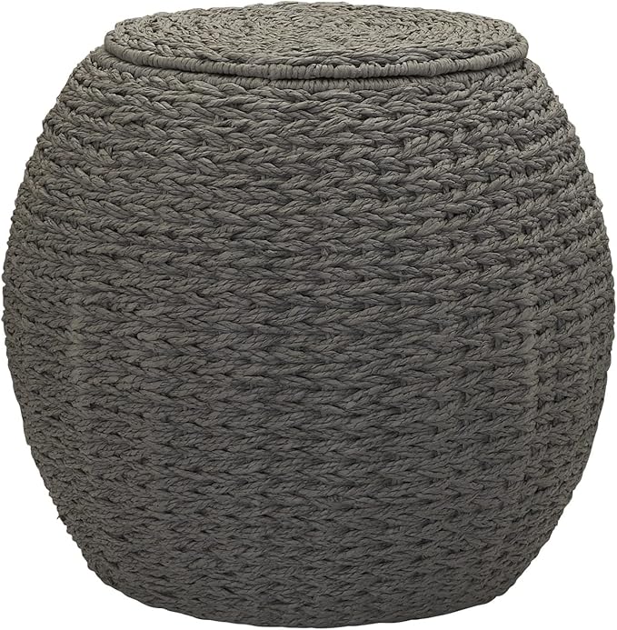 Household Essentials Handwoven Paper Rope Barrel Wicker Storage Basket Side Table, Gray