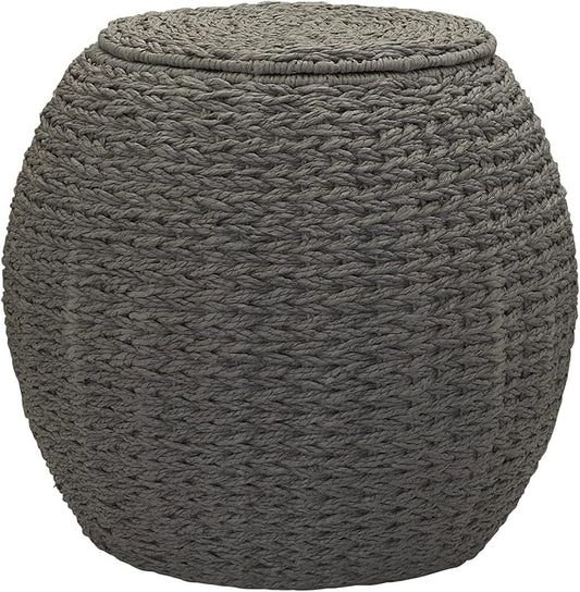 Household Essentials Handwoven Paper Rope Barrel Wicker Storage Basket Side Table, Gray