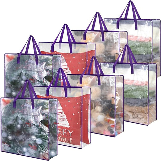 8 Pcs Clear Wreath Storage Bags 26 Inch St. Patrick's Garland Container Door Garland Holiday Wreath Storage Holder with Handle and Zipper Heavy Duty Plastic Packing Totes(Purple)