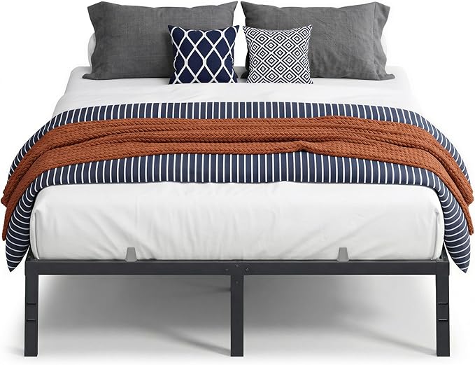 VASAGLE Queen Metal Bed Frame 14 Inches Tall, 1100 lb Weight Capacity, No Box Spring Needed, with Under-Bed Storage, Easy Setup, Heavy-Duty Platform Bed, Mattress Retainers, Matte Black URMB651BD02S