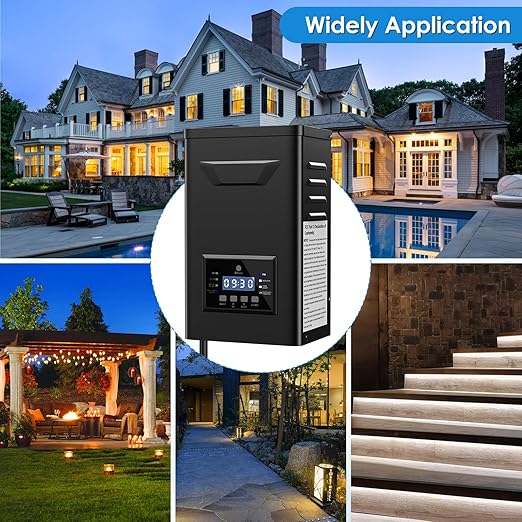600W Low Voltage Landscape Transformer with Timer & Photocell for Landscape Lighting, 120V to 12V/15VAC, Stainless Steel, Weatherproof for Outdoor Landscape Lights,Yard Lights,Garden Lights