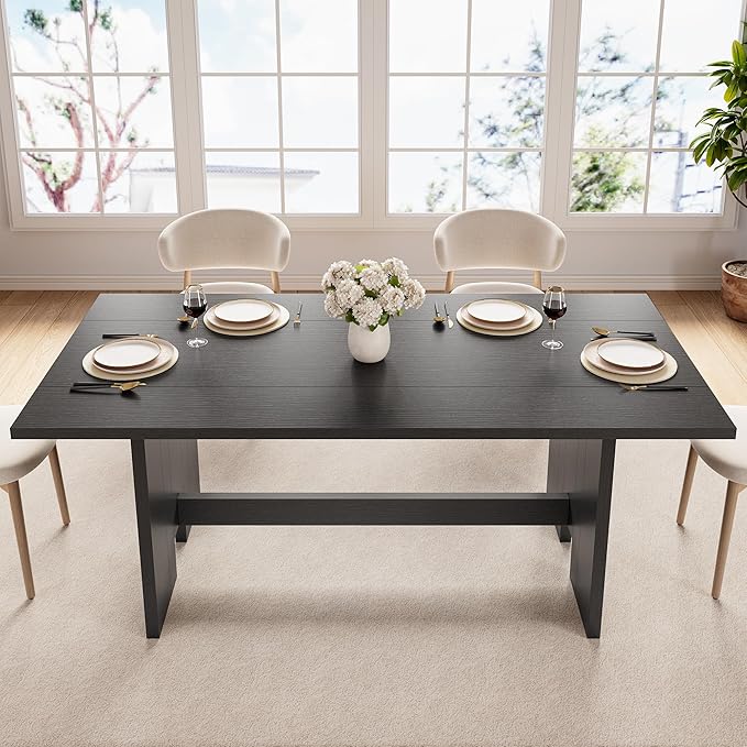 63" Folding Dining Table for 4-6, Modern Dining Room Table with Large Foldable Tabletop, Wood Folding Table with Foldable Legs, Dinner Tables for Kitchen Dining Room (Black)