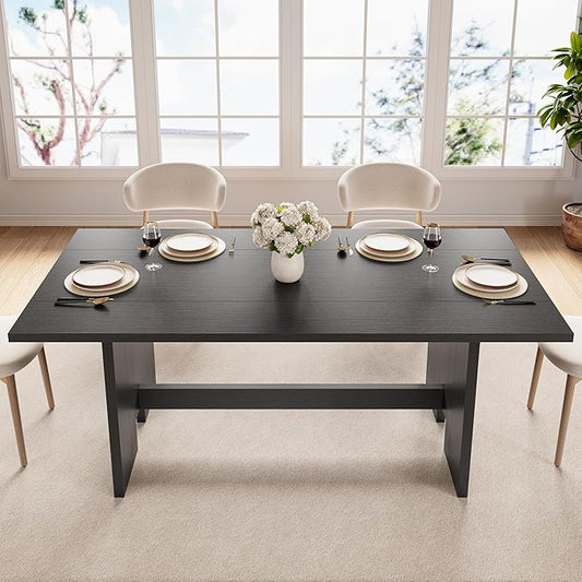 63" Folding Dining Table for 4-6, Modern Dining Room Table with Large Foldable Tabletop, Wood Folding Table with Foldable Legs, Dinner Tables for Kitchen Dining Room (Black)