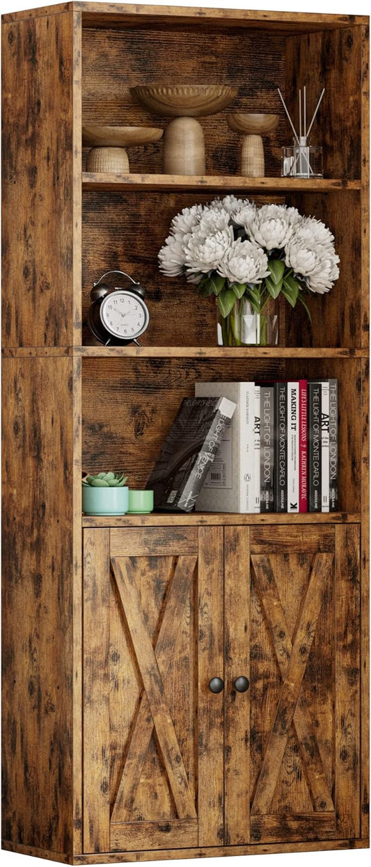 IRONCK Industrial Bookshelves and Bookcases with Doors 11.8 in Depth Floor Standing 5 Shelf Display Storage Shelves Bookcase Home Decor Furniture for Home, Office, Living Room, Bedroom
