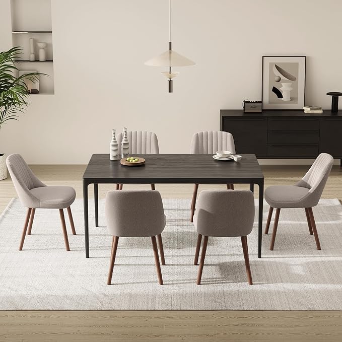 Upholstered Dining Chairs Set of 2, Modern Fabric Kitchen Chairs with Back, Wood Legs for Kitchen Dining Room Restaurant, Taupe