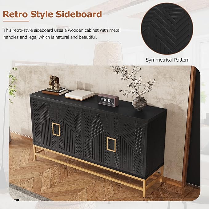 Ball & Cast 59.8" Sideboard Buffet Cabinet with Storage,Modern Coffee Bar Cabinet with 4 Doors and Adjustable Shelves,Wood Side Board Table with Gold Handles & Metal Legs for Living Room,Navy