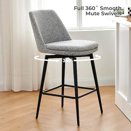 CHITA Swivel Bar Stools, 27.2" Counter Height Bar Stools Set of 4, FSC Certified Upholstered Modern Counter Stools, Metal Legs, Fabric, Grey (Multi-Colored)