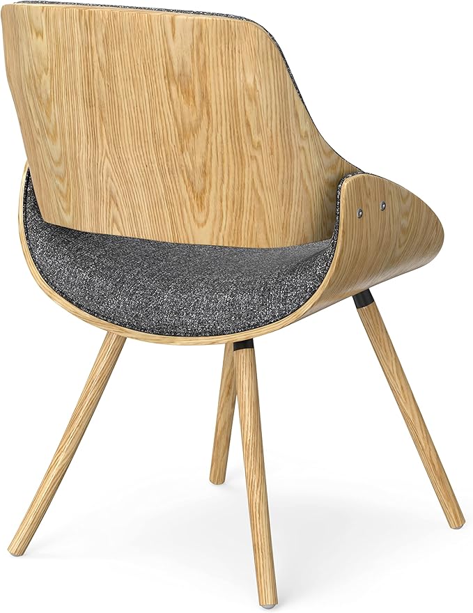 SIMPLIHOME Malden Dining Chair in Grey Woven Fabric, Light Wood Back, 22.8 x 20.9 x 30.9 inches, Mid-Century Modern Style for Dining Room