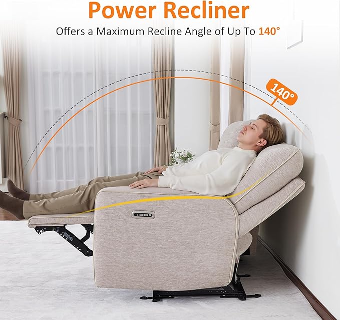 MCombo 75" Wall Hugger Power Loveseat Recliner Sofa with Console and Adjustable Headrest, RV Reclining Loveseat with USB Ports for Living Room 6926 (Beige, Loveseat with Console)