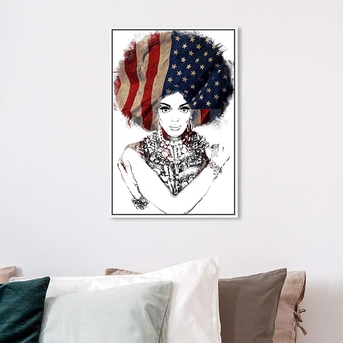 The Oliver Gal Artist Co. People Framed Wall Art Canvas Prints 'New American Woman' Portraits Home Décor, 16" x 24", White, Black