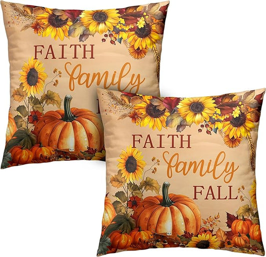 Fall Pillow Covers Pumpkin Sunflower Throw Pillow Covers Autumn Thanksgiving Harvest Pillow Case 18x18 Set of 2 Double Sided Printing Cushion Case for Couch Sofa