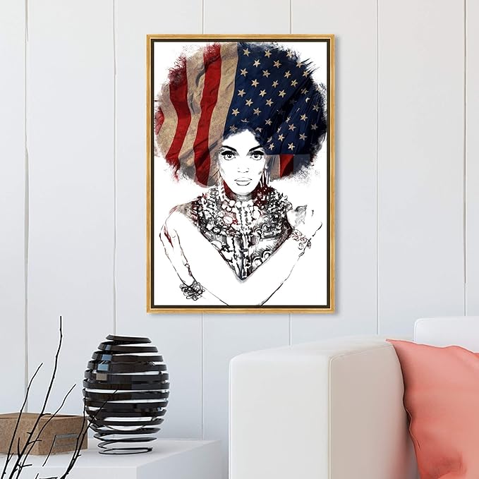 The Oliver Gal Artist Co. People Framed Wall Art Canvas Prints 'New American Woman' Portraits Home Décor, 20" x 30", White, Black