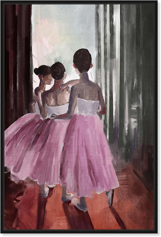Art Remedy Little Girls Ballerinas Canvas Classic Vintage Wall Art, Black Frame, 16" x 24"