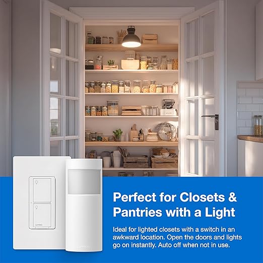 Lutron Motion Sensor with Smart Switch and Original Light Switch for Closets, Pantries, Basements, for Any Bulbs, Occupancy Vacancy Sensor, Single-Pole/ 3 Way, Motion Sensor with Smart Switch