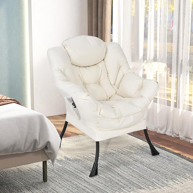 GORELAX Modern Lazy Chair,Upholstered Lounge Accent Chair, Single Leisure Sofa Chair with Armrests & Side Pocket, Comfy Reading Chair for Bedroom, Living Room, Dorm Room (Beige)