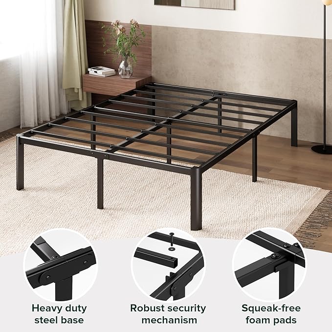 Zinus Van 16 Inch Full Metal Platform Bed, Steel Slat Support, No Box Spring Needed, Eco Friendly WonderBox Packaging, Easy Assembly, Black
