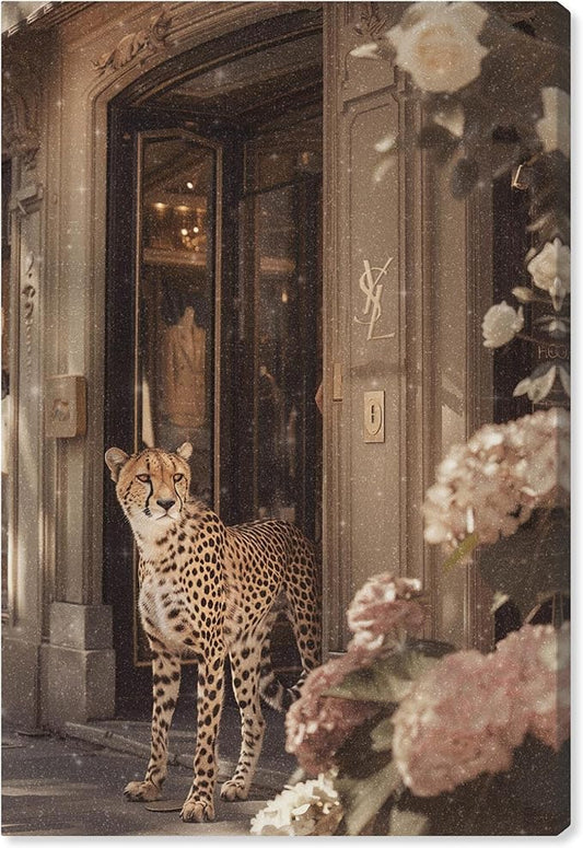 Art Remedy Cheetah at the Store Canvas Fashion Designer Wall Art, Gallery Wrapped, 30" x 45"