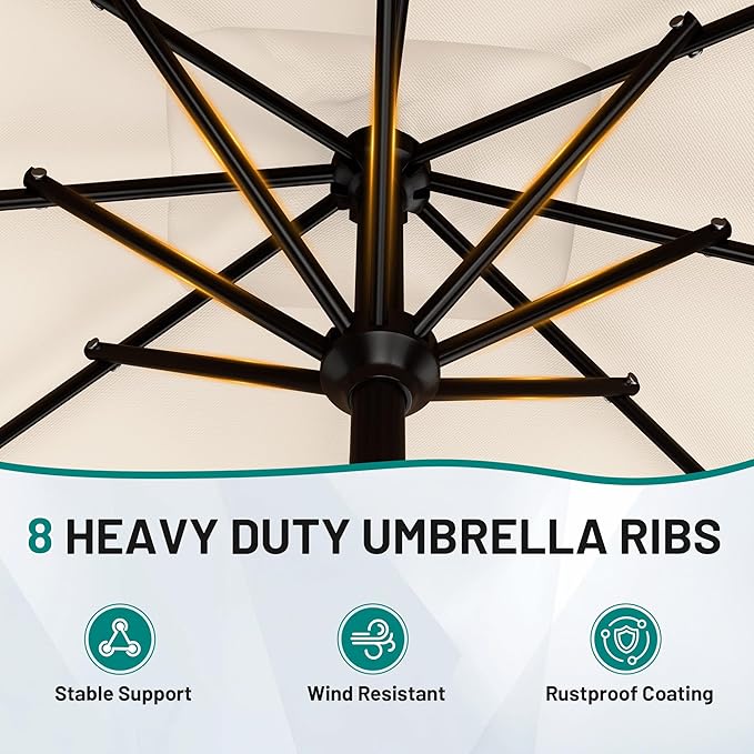 AreShark 8 X 10 FT Large Rectangular Patio Umbrella with Valance, Outdoor Table Market Umbrella w/Crank & 8 Ribs, Rectangle Outdoor Umbrellas for Garden, Deck, Yard and Poolside, Cream White